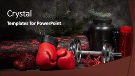  Presentation with nutrition supplements - Audience pleasing slide deck consisting of sports nutrition supplements sports equipment branch of fir christmas ornaments on dark grey background with copy space fitness sport or healthy lifestyle concept new year and christmas backdrop and a dark gray colored foreground