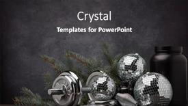  Presentation with nutrition supplements - Audience pleasing PPT layouts consisting of sports-nutrition-supplements-sports-equipment backdrop and a dark gray colored foreground