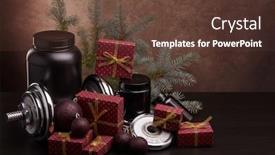  Presentation with nutrition supplements - Amazing slides having sports-nutrition-supplements-sports-equipment backdrop and a tawny brown colored foreground