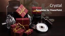  Presentation with nutrition supplements - Beautiful PPT theme featuring sports-nutrition-supplements-sports-equipment backdrop and a tawny brown colored foreground