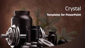  Presentation with nutrition supplements - Cool new theme with sports-nutrition-supplements-sports-equipment backdrop and a tawny brown colored foreground
