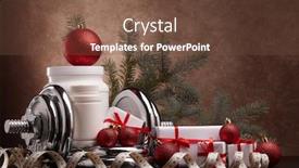  Presentation with nutrition supplements - PPT theme consisting of sports-nutrition-supplements-sports-equipment background and a tawny brown colored foreground