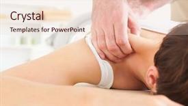  Presentation with sports - Audience pleasing theme consisting of sports physicals - brunette woman getting a neck-massage backdrop and a lemonade colored foreground