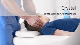  Presentation with physiotherapist - Theme featuring sports physicals - physiotherapist working with patient background and a white colored foreground