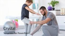  Presentation with physiotherapist - Beautiful presentation featuring sports physicals - physiotherapist working with patient backdrop and a light blue colored foreground