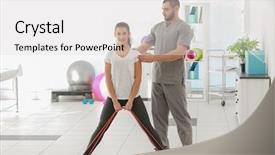  Presentation with physiotherapist - Slide deck consisting of sports physicals - physiotherapist working with patient background and a light gray colored foreground