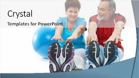  Presentation with senior couple - Slides enhanced with sports physicals - senior couple doing stretching exercise background and a white colored foreground