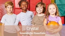  Presentation with team kids - Presentation having sports physicals - smiling kids team standing background and a coral colored foreground