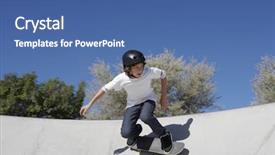  Presentation with teenage - Presentation design featuring teenage boy in skateboard park background and a ocean colored foreground