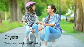  Presentation with teaching - Colorful slides enhanced with sports related - mother teaching her daughter backdrop and a light blue colored foreground