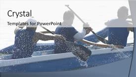  Presentation with rowing - Slide deck having sports rowing - male rowers paddling outrigger canoe background and a white colored foreground