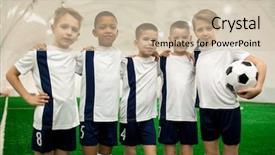  Presentation with football plays - Presentation featuring sports rowing - several young football players background and a soft green colored foreground