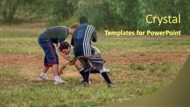  Presentation with sports field - Presentation theme with sports-rugby-played background and a tawny brown colored foreground