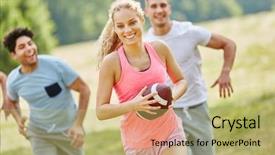  Presentation with woman sport - Theme featuring sports run - woman playing rugby with friends background and a  colored foreground