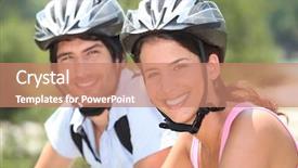  Presentation with bicycle - Presentation theme featuring sports safety - couple with bicycle helmet background and a coral colored foreground