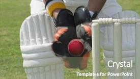  Presentation with ball sports - Amazing theme having sports safety - wicket keeper standing behind stumps backdrop and a gray colored foreground