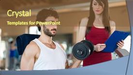  Presentation with exercise trainer - Theme with sports schedules - female personal trainer looking background and a tawny brown colored foreground