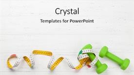  Presentation with tape measure - PPT layouts enhanced with sports schedules - fitness concept dumbbells and tape background and a white colored foreground