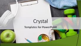  Presentation with headphones - Slide deck enhanced with sports schedules - fitness concept dumbbells headphones background and a white colored foreground