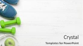  Presentation with sneakers - Audience pleasing slide set consisting of sports schedules - fitness concept dumbbells sneakers headphones backdrop and a white colored foreground