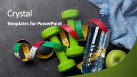  Presentation with tape measure - Cool new PPT layouts with sports schedules - fitness concept dumbbells tape measure backdrop and a gray colored foreground