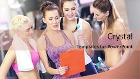  Presentation with personal leadership plan - Presentation theme featuring sports schedules - group of women discussing plan background and a coral colored foreground