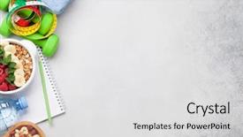  Presentation with healthy food college - Presentation design consisting of sports schedules - healthy food concept salad fruits background and a light gray colored foreground