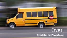  Presentation with school bus - Beautiful presentation theme featuring sports schedules - photo of a school bus backdrop and a gray colored foreground