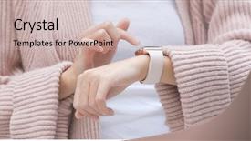  Presentation with smart - Colorful PPT theme enhanced with sports schedules - using smart watch on woman backdrop and a soft green colored foreground