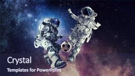  Presentation with astronaut - Slide deck with sports science - astronaut play soccer game background and a navy blue colored foreground