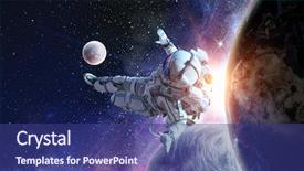  Presentation with soccer game analysis - Amazing PPT theme having sports science - astronaut play soccer game backdrop and a ocean colored foreground