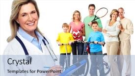  Presentation with doctor family - Presentation design featuring sports science - medical family doctor and patients background and a light blue colored foreground