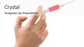  Presentation with syringe - Slides with sports science - syringe in hand isolated background and a sky blue colored foreground