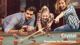  Presentation with billiard - Slide set enhanced with cue - young adults friends in bar background and a red colored foreground