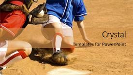  Presentation with softball - Presentation design featuring sports softball - close call on home plate background and a gold colored foreground