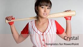  Presentation with baseball player - Audience pleasing PPT theme consisting of sports softball - female baseball player backdrop and a coral colored foreground