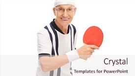  Presentation with table tennis - PPT theme having sports table tennis - cheerful senior man playing ping-pong background and a lemonade colored foreground