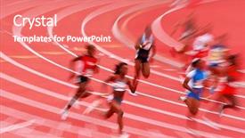  Presentation with motion - PPT theme having sports teamwork - curve motion blur background and a coral colored foreground