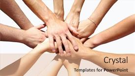  Presentation with friends - Presentation having sports teamwork - hands of my friends background and a coral colored foreground