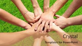  Presentation with friends - Audience pleasing presentation theme consisting of sports teamwork - hands of my friends backdrop and a coral colored foreground