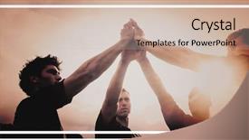  Presentation with rugby players - Beautiful slides featuring sports teamwork - rugby players standing together backdrop and a  colored foreground