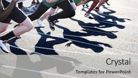  Presentation with sports - Amazing PPT layouts having sports teamwork - start of a sprint backdrop and a light gray colored foreground