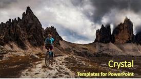  Presentation with man riding big bike motor - PPT theme consisting of sports tourism - cycling woman riding on bike background and a tawny brown colored foreground