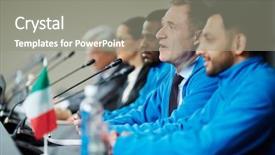  Presentation with train the trainer - Colorful presentation theme enhanced with sports trainer sitting at conference backdrop and a  colored foreground