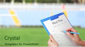  Presentation with trainer - PPT theme having sports trainer with personal workout plan background and a seafoam green colored foreground