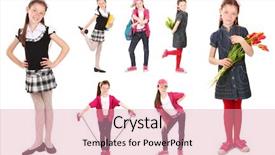  Presentation with cute household shopping - Slide deck with sports uniform - cute little girl isolated background and a coral colored foreground