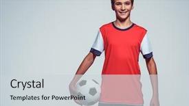  Presentation with teen - Presentation theme consisting of sports uniform - photo of smiling teen boy background and a light gray colored foreground