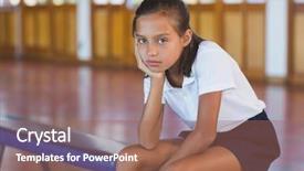  Presentation with basketball court - Colorful presentation enhanced with sports uniform - portrait of schoolgirl sitting backdrop and a coral colored foreground