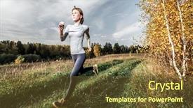  Presentation with health woman running female runner - Slide deck featuring sports uniform - woman in sportswear running along background and a tawny brown colored foreground