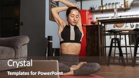  Presentation with healthy - Slides having sports video background - beautiful healthy woman doing yoga background and a  colored foreground